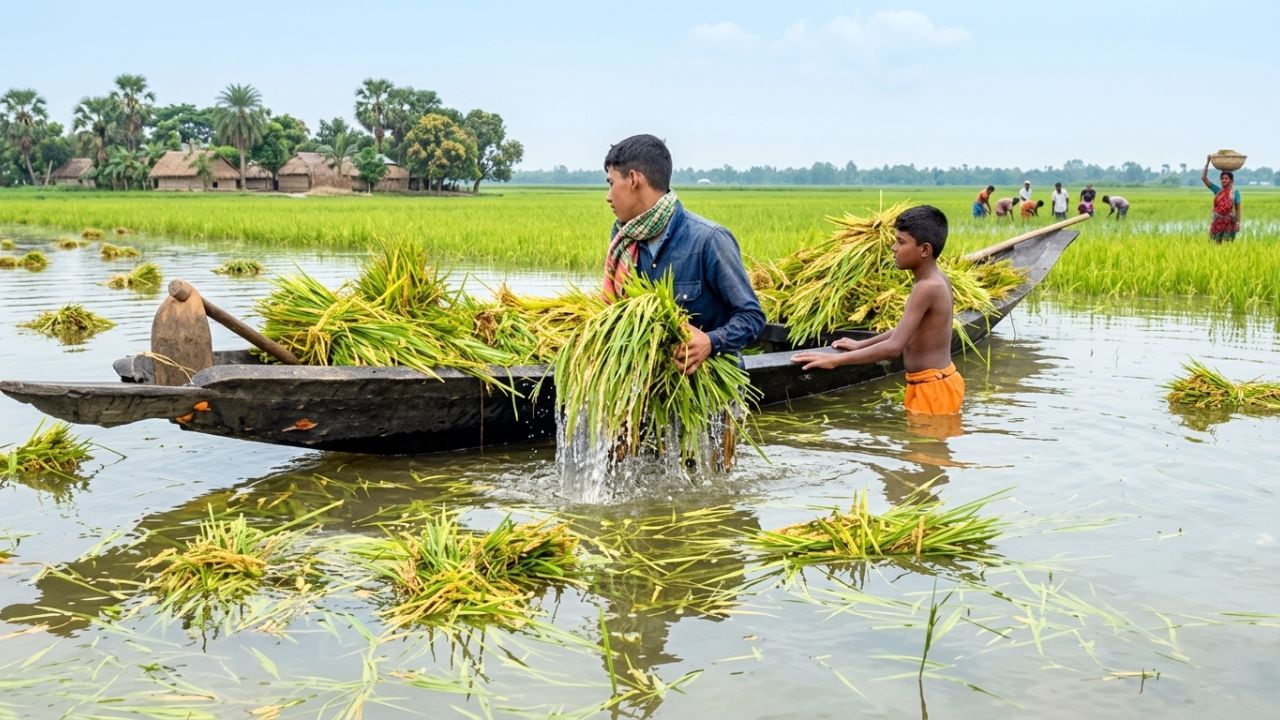 শেরপুরে পাহাড়ি ঢল ও বৃষ্টিতে ধলী বিল প্লাবিত, তলিয়ে বোরো ধান; দিশেহারা কৃষক