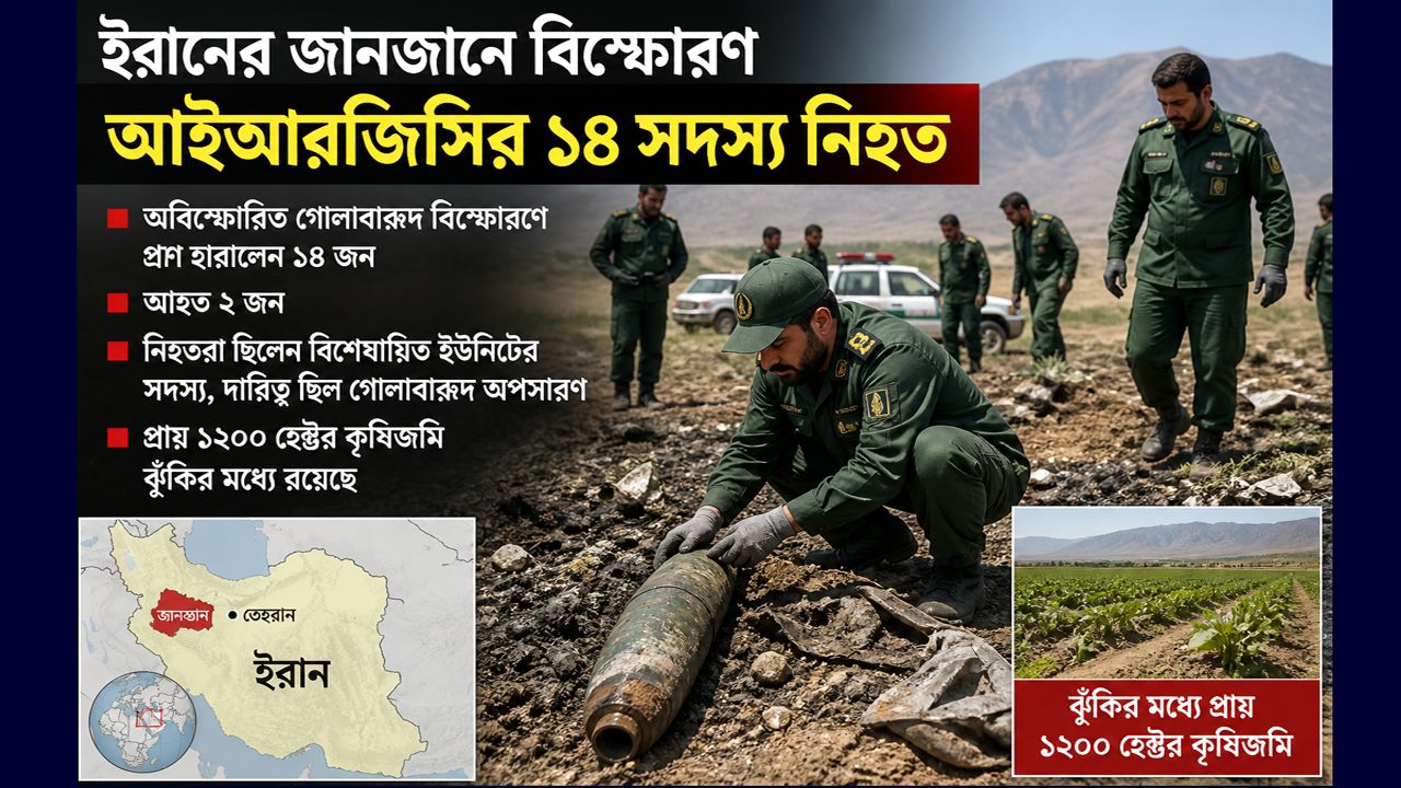 ইরানের জানজানে অবিস্ফোরিত গোলাবারুদ বিস্ফোরণে আইআরজিসির ১৪ সদস্য নিহত