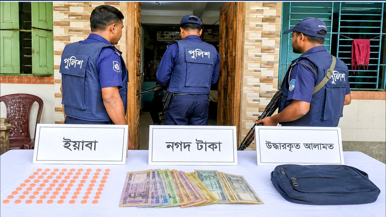 শেরপুরে মাদক কারবারির বাড়িতে ডিএনসির অভিযান, ইয়াবা ও নগদ টাকা উদ্ধার